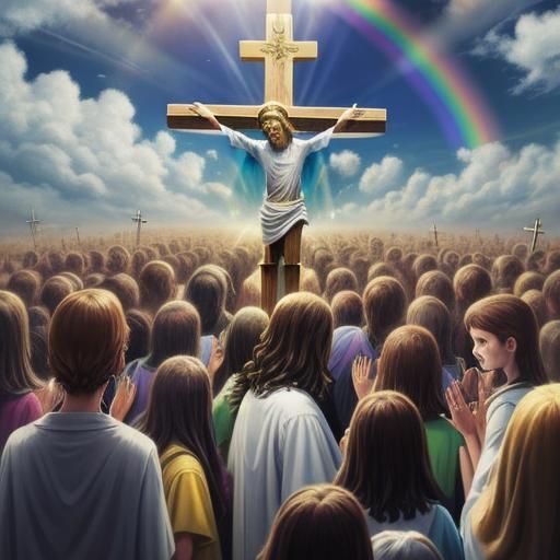 Jesus with Children and Rainbow in Divine Light