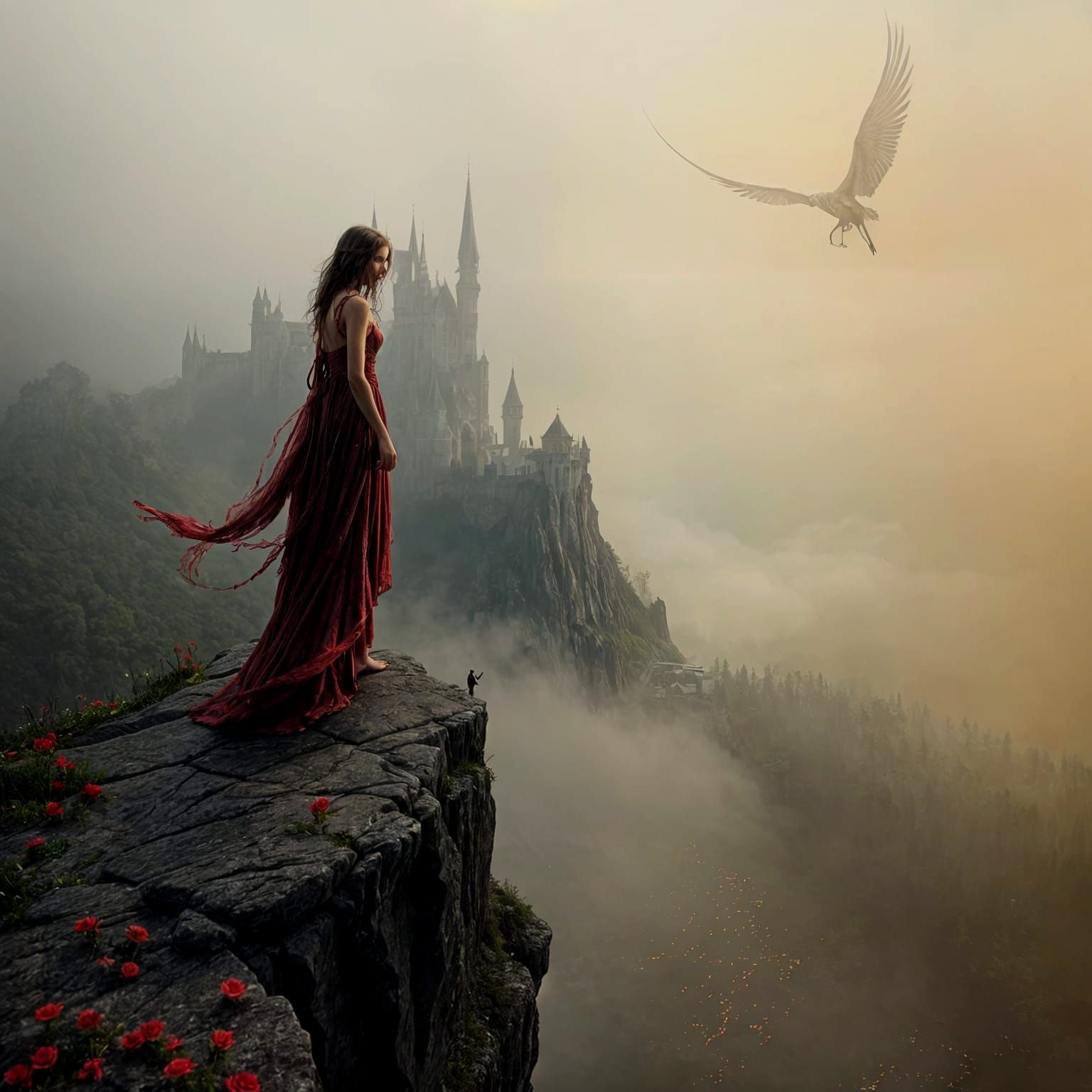 Ethereal Figure on a Cliff Overlooking Dreamscape