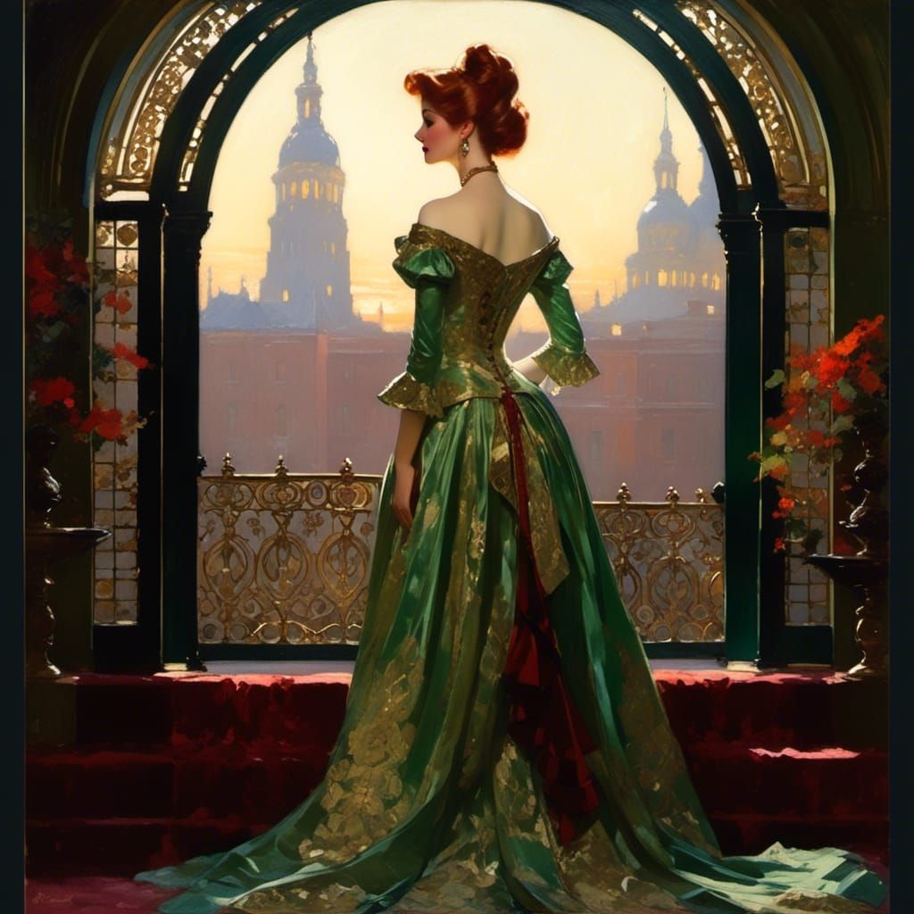 Victorian Princess in Brocade Gown, Dreamy Vignette