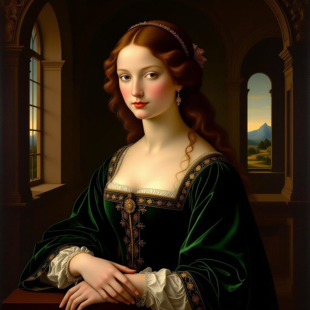 Renaissance Portrait of a Woman in Emerald Gown