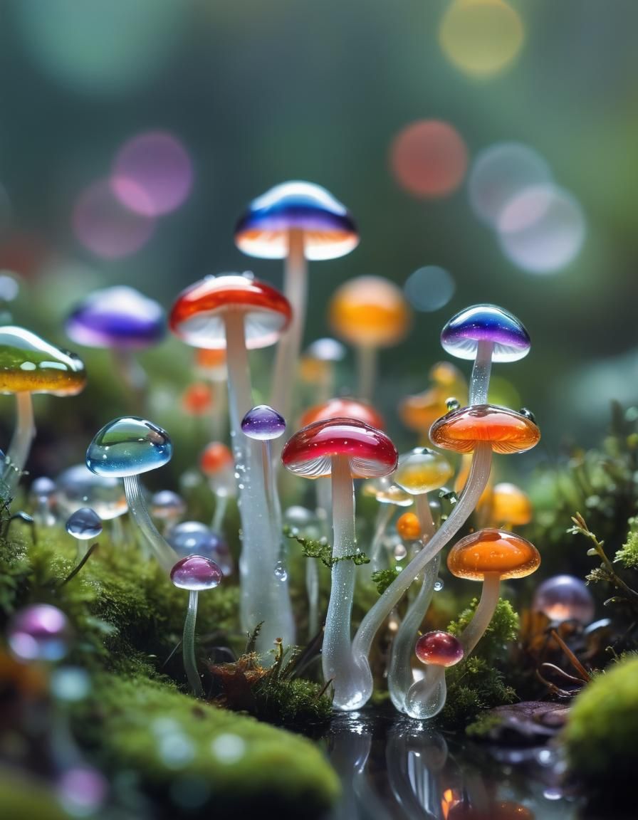 Colorful Glass Mushrooms in Macro Photography