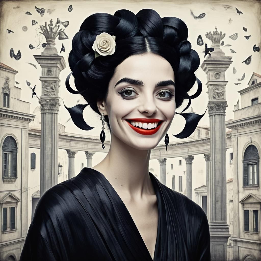 Young Woman Portrait in Tim Burton Surrealist Style