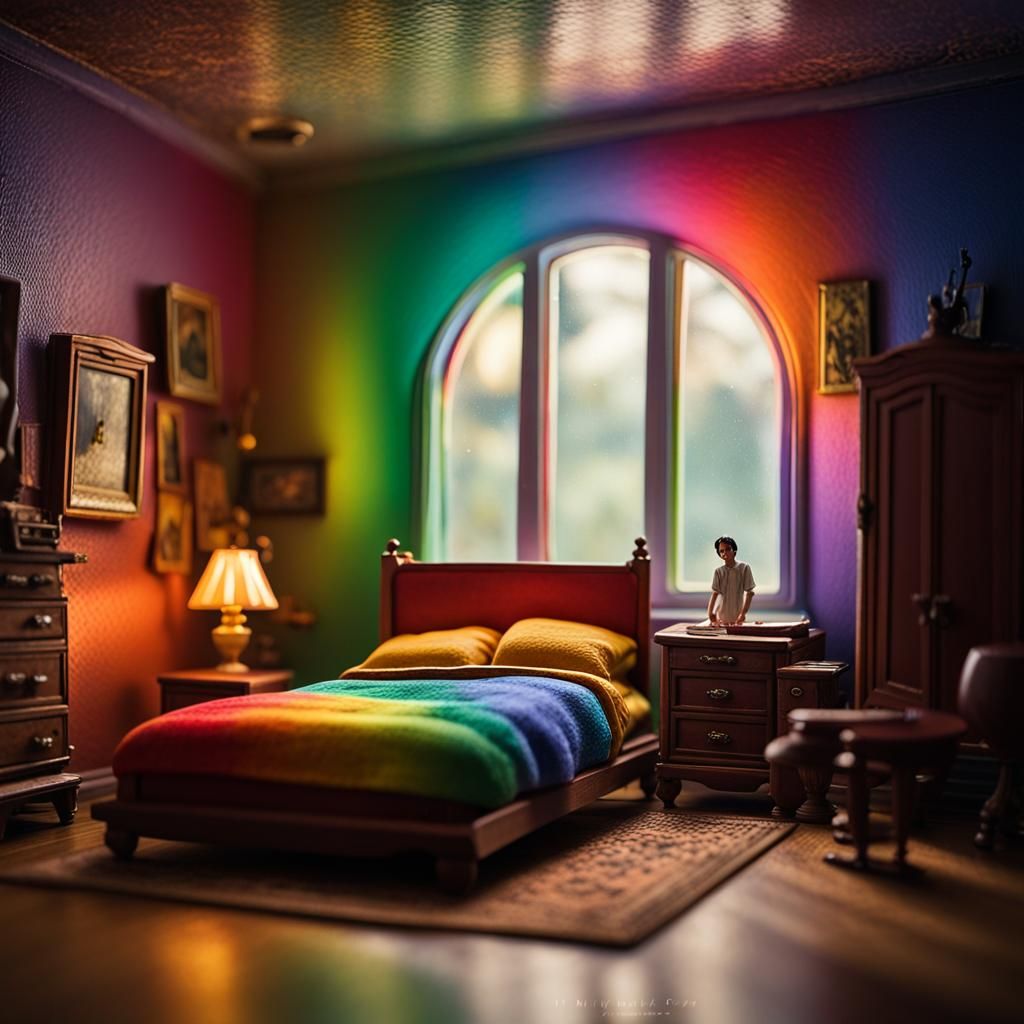 Miniature Rainbow Bedroom in Liminal Space