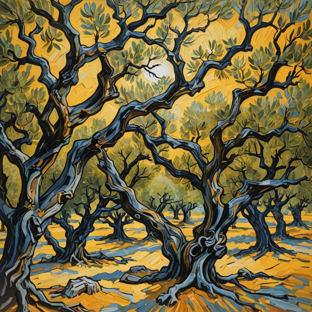 Olive Trees Landscape in Post-Impressionist Style