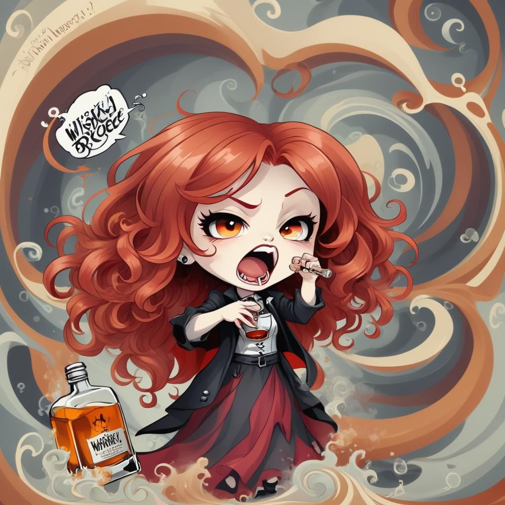 Anime Chibi Vampire Girl with Whiskey
