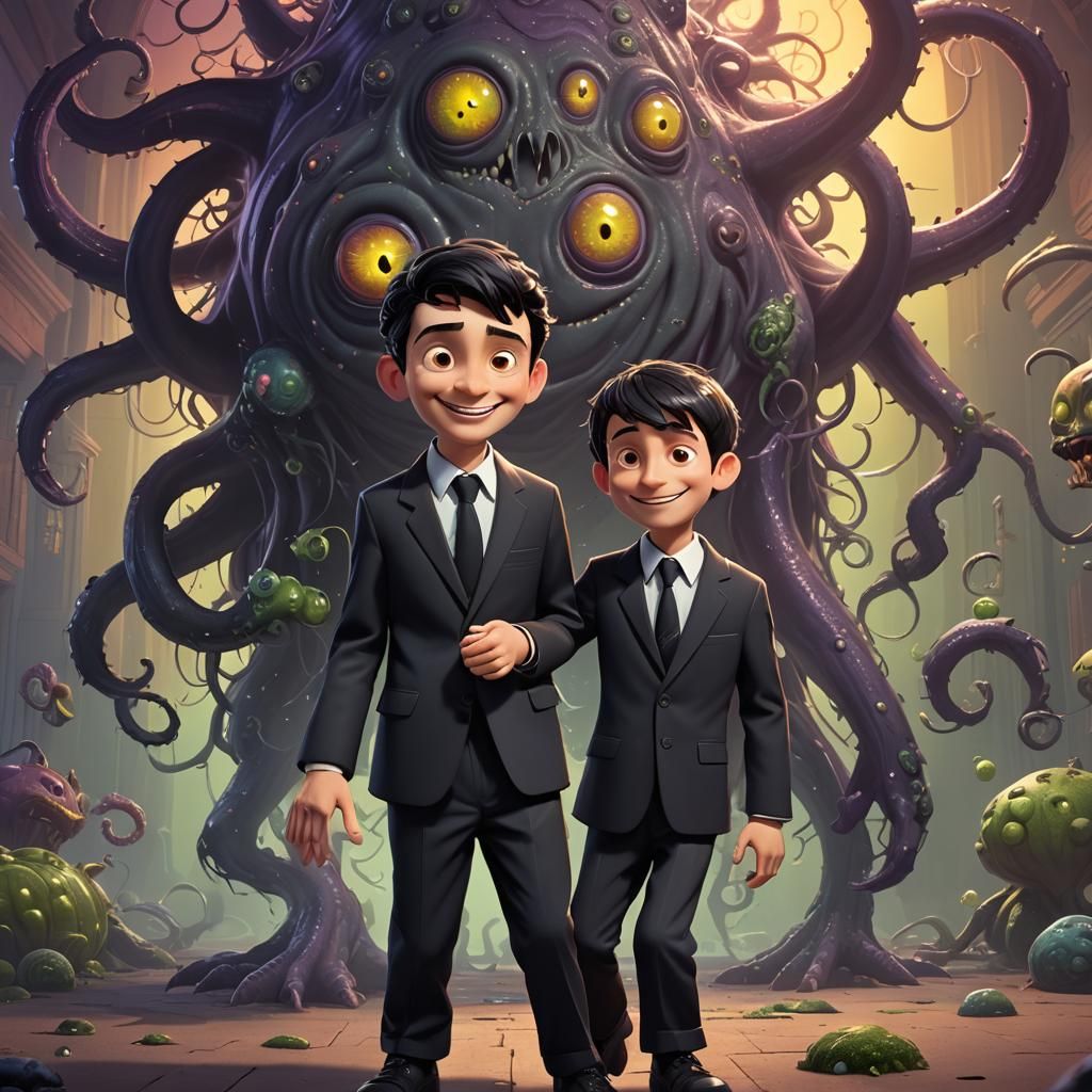 Boy Meets Shoggoth: Pixar-Style 3D Digital Art