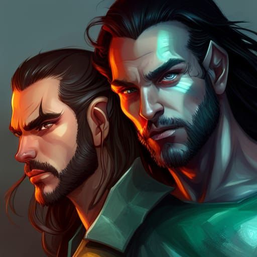 Elf and Orc Portrait in Hyperdetailed Style