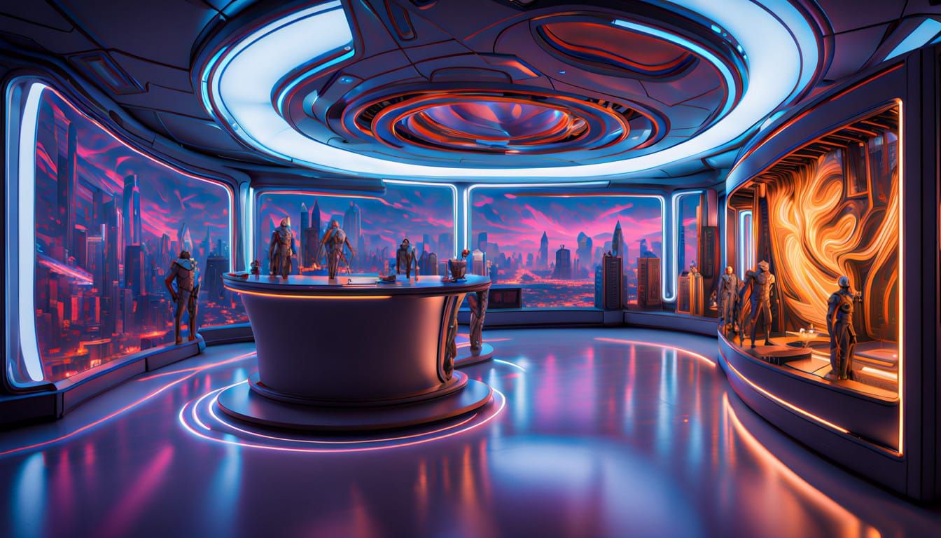 Cyberpunk Trophy Case in a Futuristic Odyssey Environment