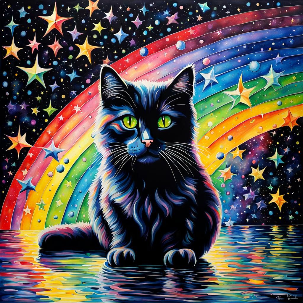 Surreal Cat in Abstract Watercolor Painting