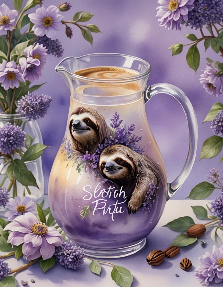 Sloth Fast Brew: Watercolor Iced Coffee Still Life