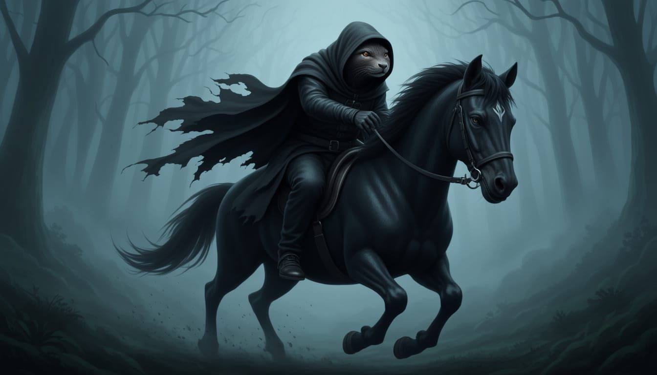 Dark Fantasy Nazgûl Otter Hybrid on Warhorse