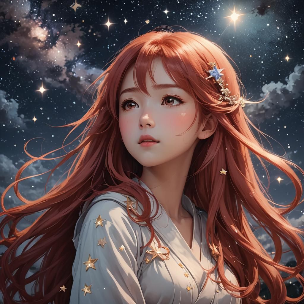 Anime Girl Portrait Under Starry Sky