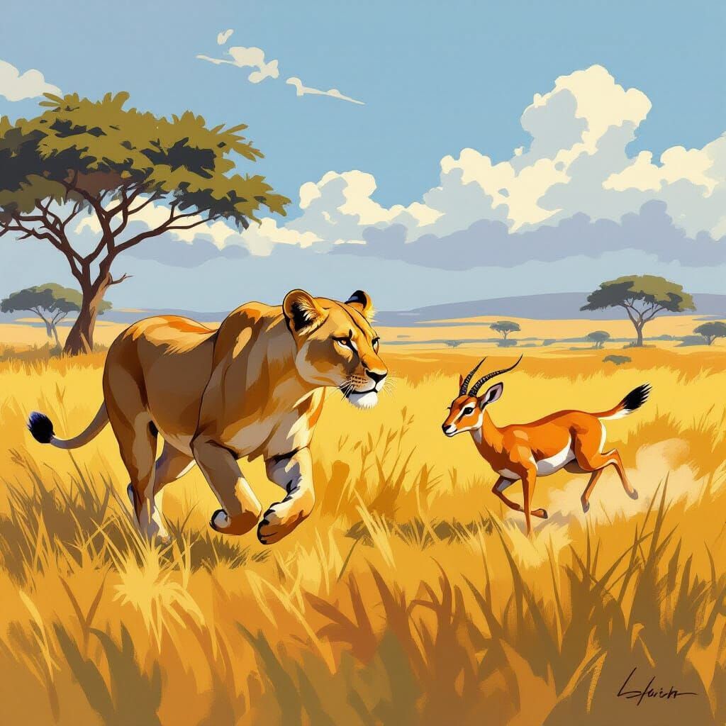 Lioness Hunts Impala Across African Savannah
