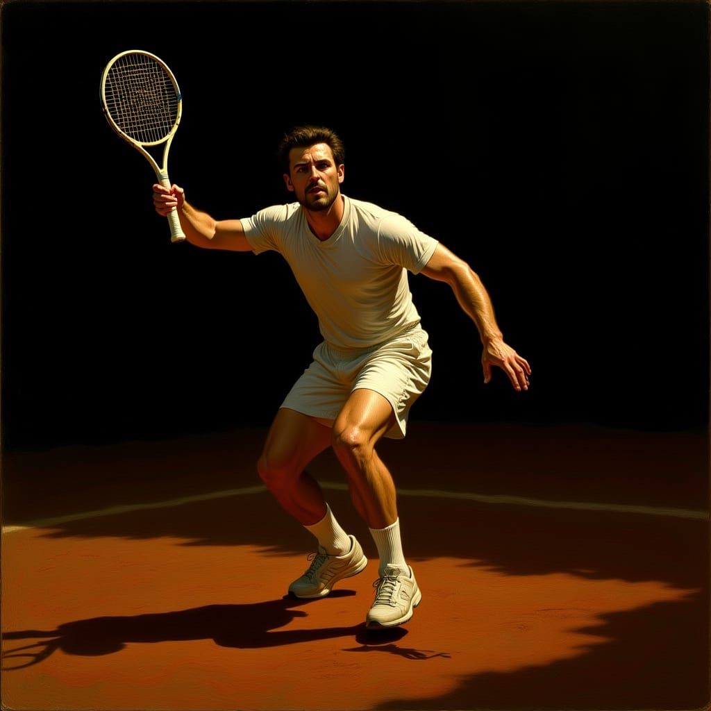 Epic Tennis Player in Dramatic Serve Pose