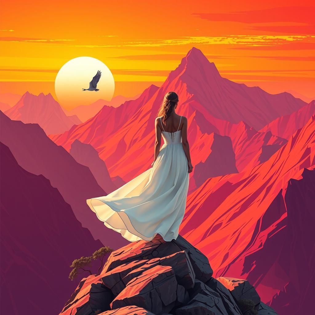 Surreal Summit: Woman in a Dreamlike Landscape