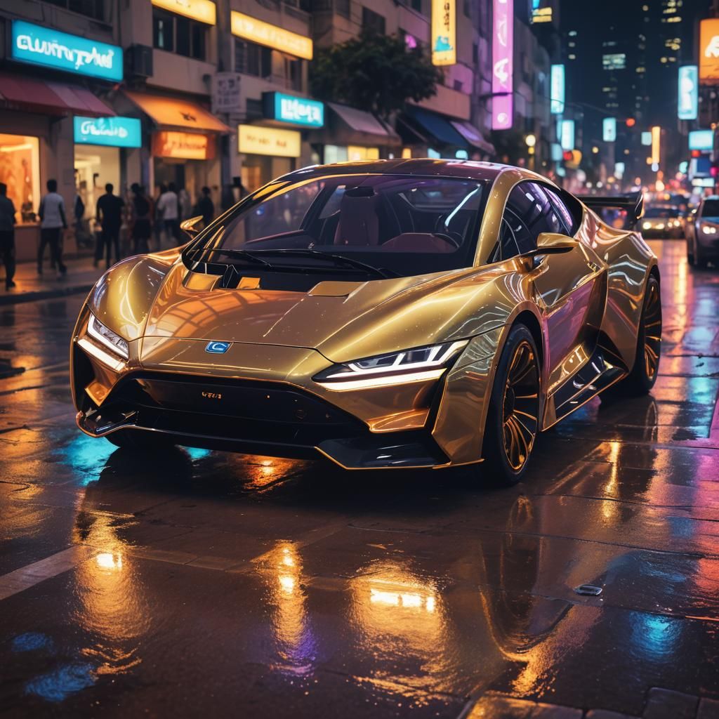 Futuristic Vehicle in Neon Tel Aviv: Digital Art