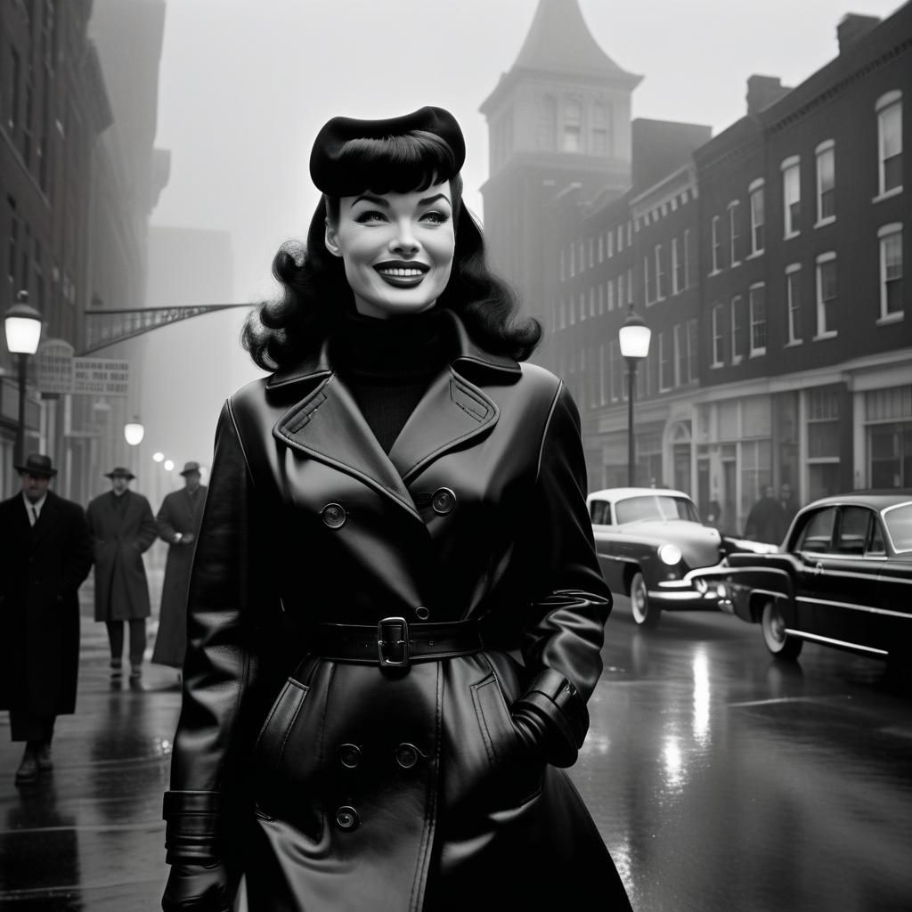 Bettie Page in Black Leather, Vintage Film Still