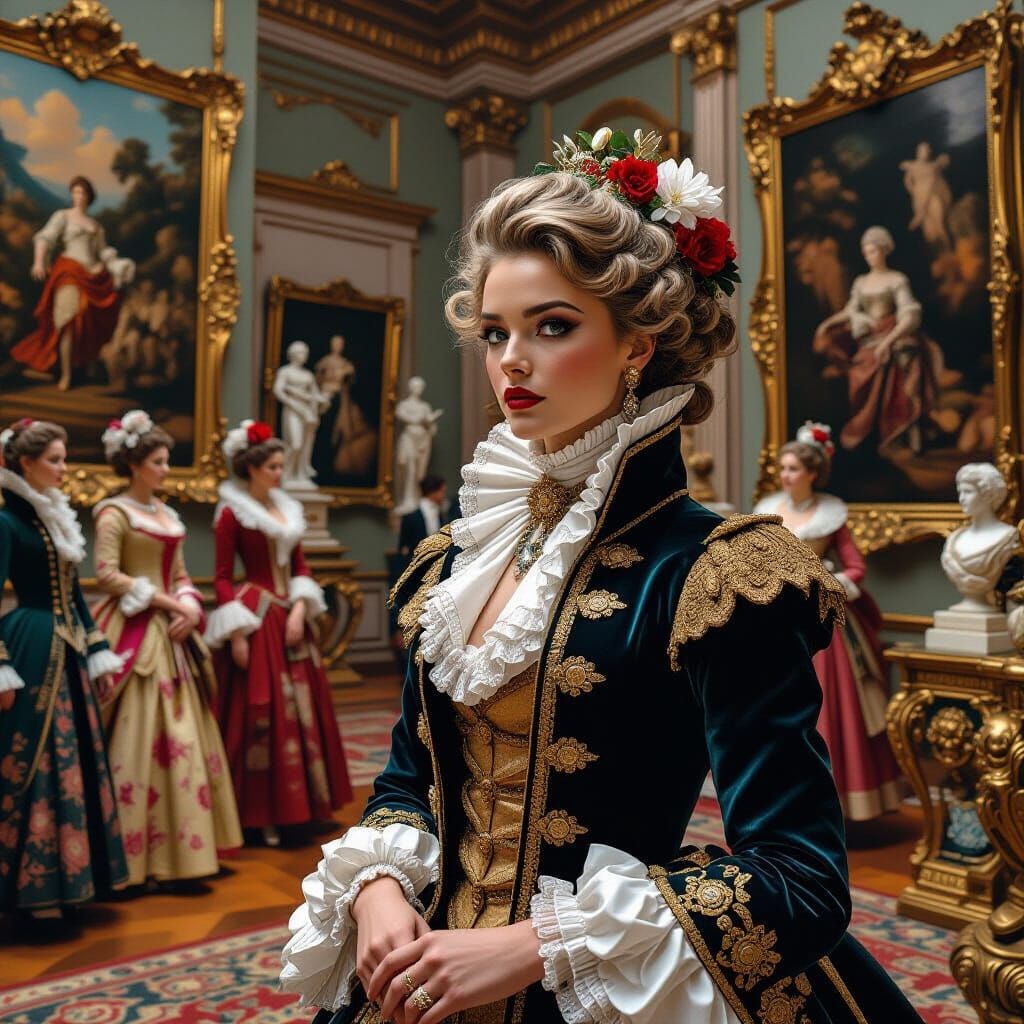 Astonished Visitors in an Ornate 18th-Century Museum