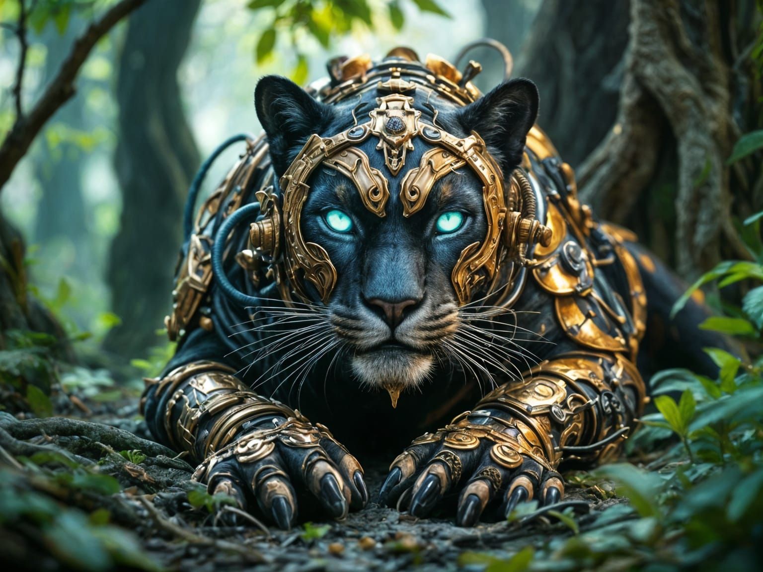 Steampunk Panther in Majestic Jungle Setting