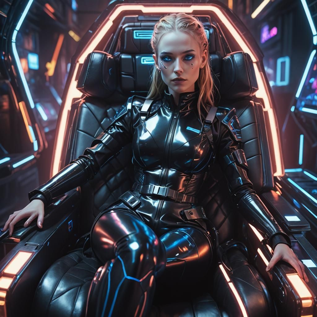 Cyberpunk Netrunner in Neon-Lit Futuristic Station