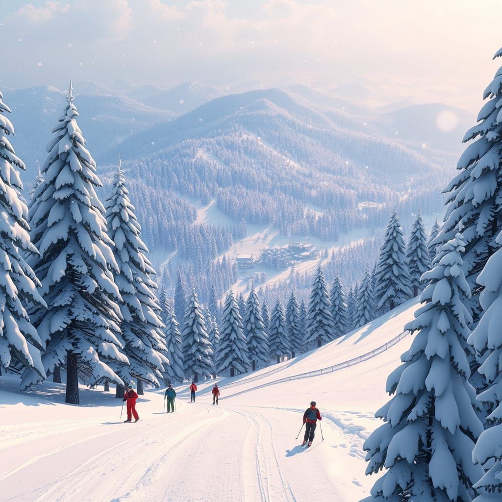 Skiing in 3D Anime Winter Wonderland