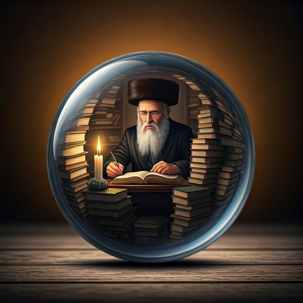 Ultra-Orthodox Jew in Intimate Study Scene, Art Deco Style