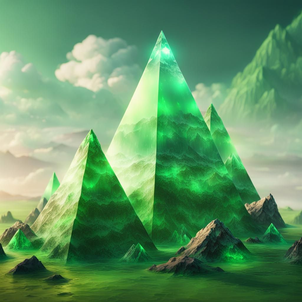 Green Crystal Pyramids in Detailed Matte Painting