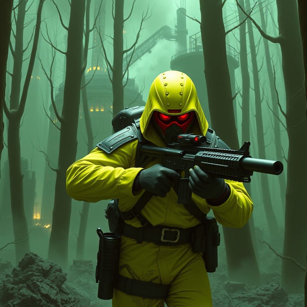 Warrior Infiltrates Grime Forest: 1980s Action Film