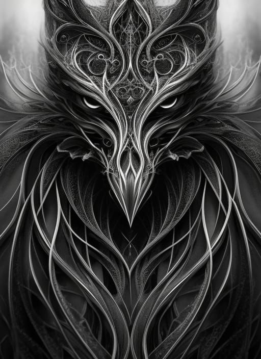 Dark Fantasy Graphite Drawing with Intricate Details