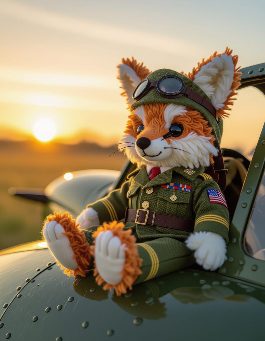 Fennec Fox WW2 Pilot in Folk-Art Style