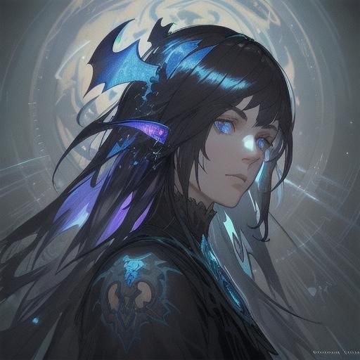 Gothic Neoclassical Portrait of Girl with Bats