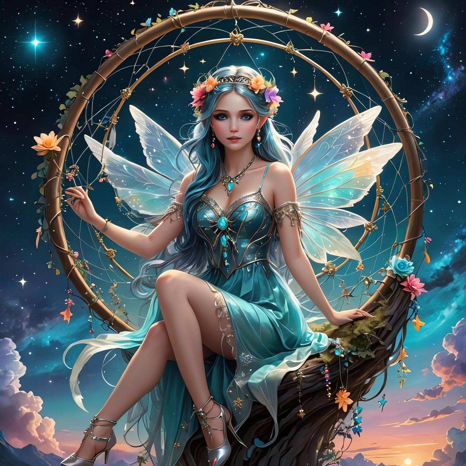 Dream Fairy in Cosmic Sky: Photorealistic Portrait