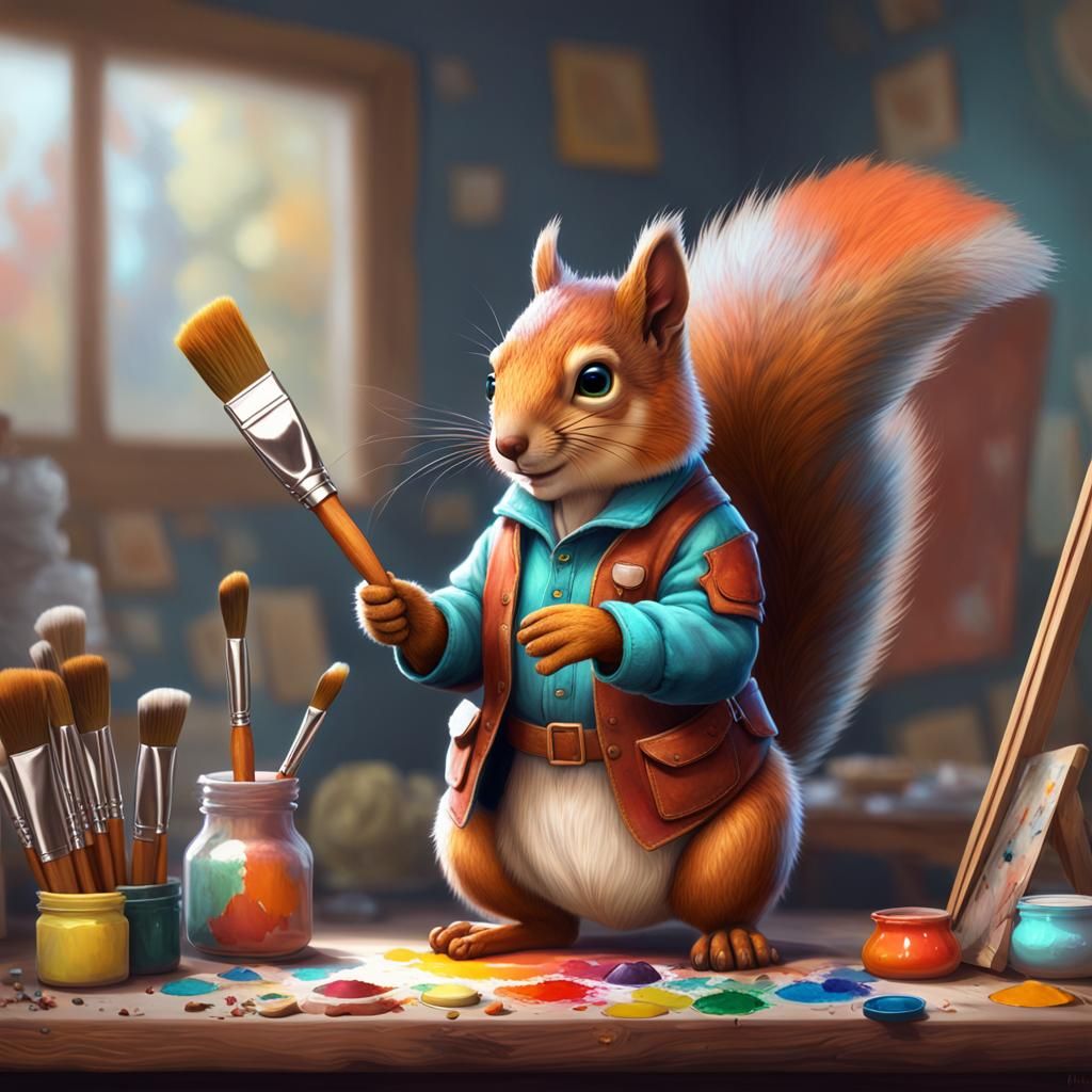 Squirrel Painter: Detailed Portrait in Digital Art Style