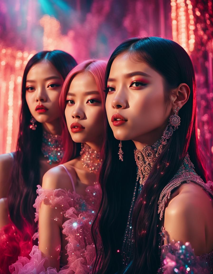 Blackpink Portrait in Ornate Gowns, Digital Art