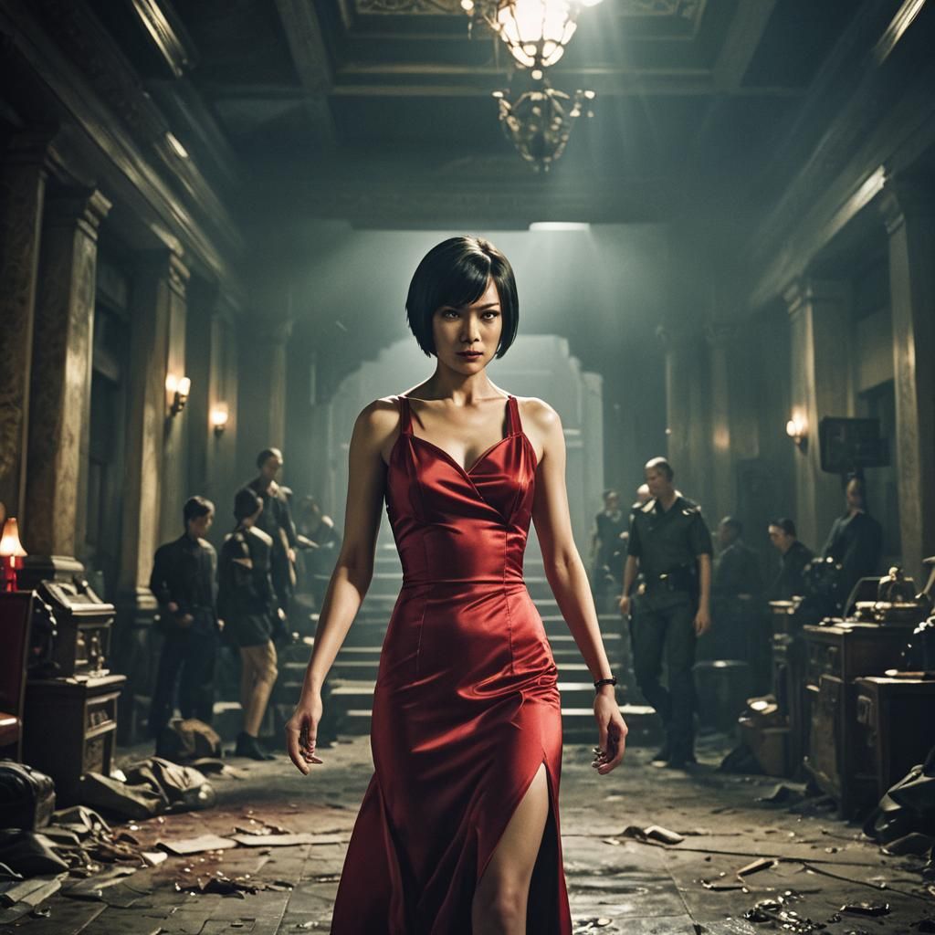 Ada Wong in Red Dress: Cinematic Film Still
