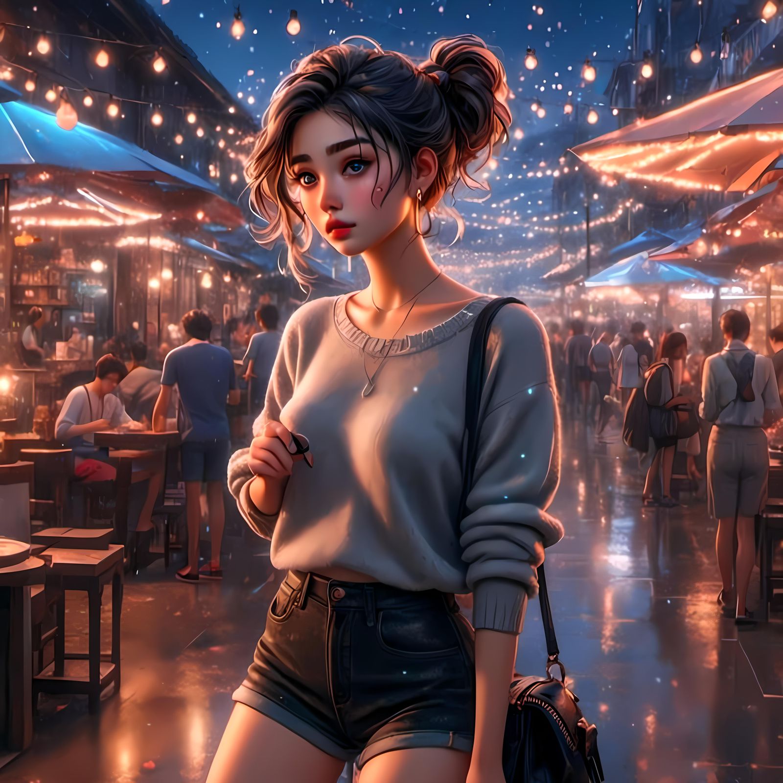 Inked Anime Woman with Pigtails on Dock