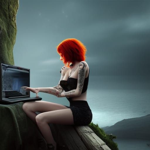 Redhead Smoking: Epic Maximalist Digital Painting