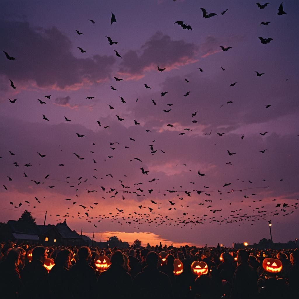 Spooky Pumpkinhead Crowd Enjoying Beer in Cinematic Style