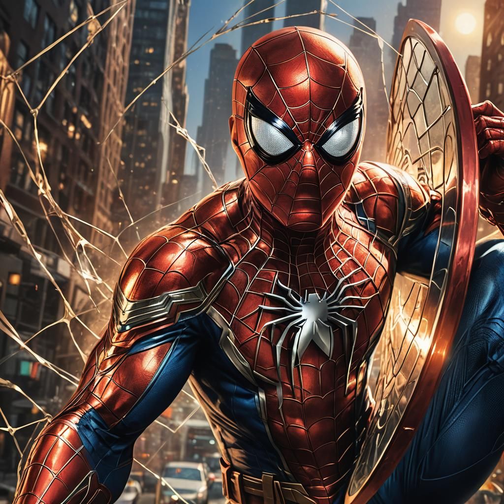 Spider-Man with Captain America's Shield in Comic Art