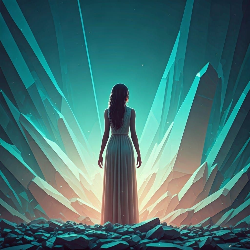 Glowing Crystal Goddess in Whimsical Digital Art