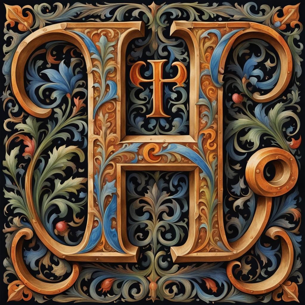 The letter H medieval calligraphy