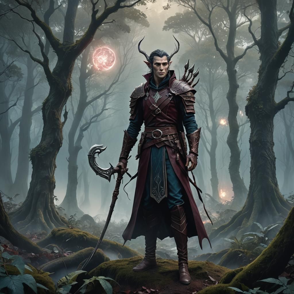 Male Wood Elf Warlock in Mystical Forest