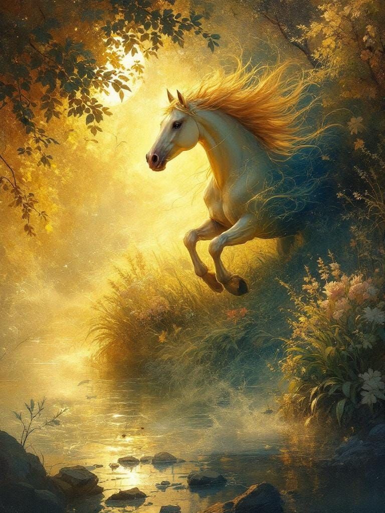 Horse Running Free in Art Nouveau Style