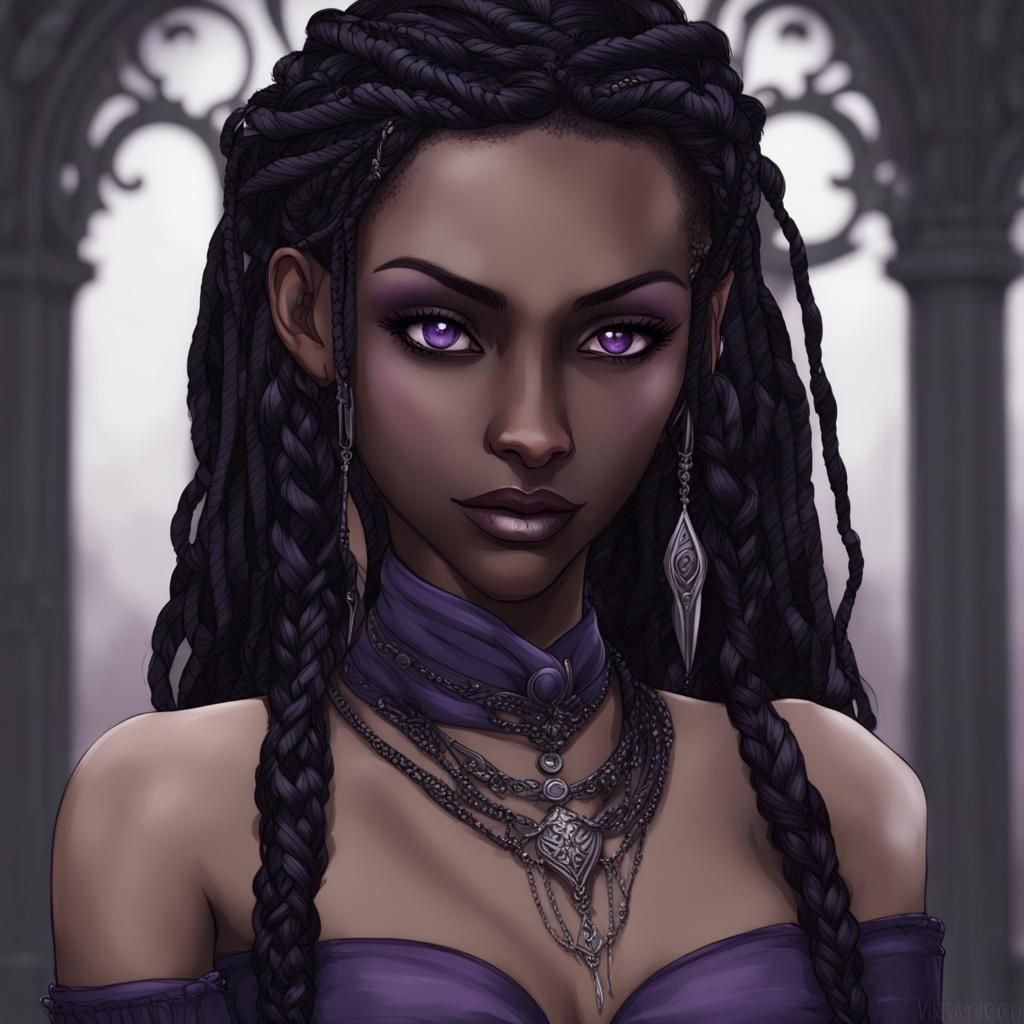 Elegant Dark Elf Portrait in Gil Elvgren Style