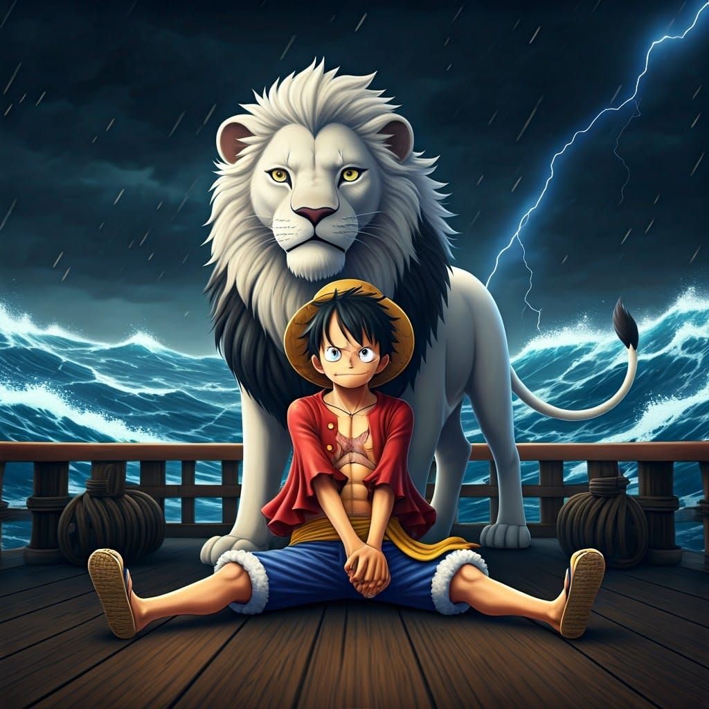 Anime Poster of Epic Heroes in Stormy Seascape