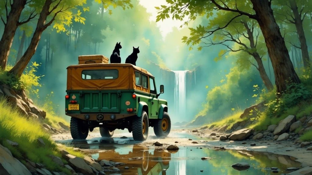 Jungle Rover with Cats in Shimmering Streams