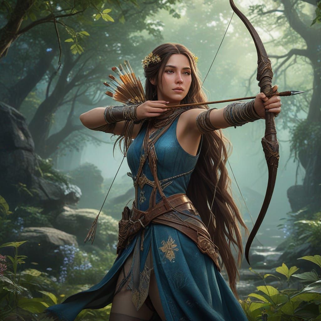 Ethereal Maiden in Earthy Attire, Inspired by Art Nouveau