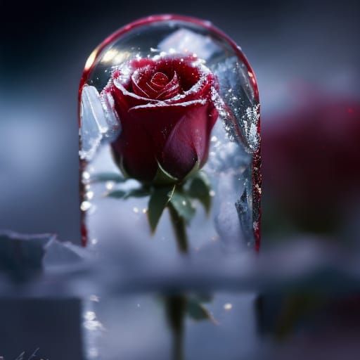 Frozen Red Rose Macro Photo in Tilt-Shift Style