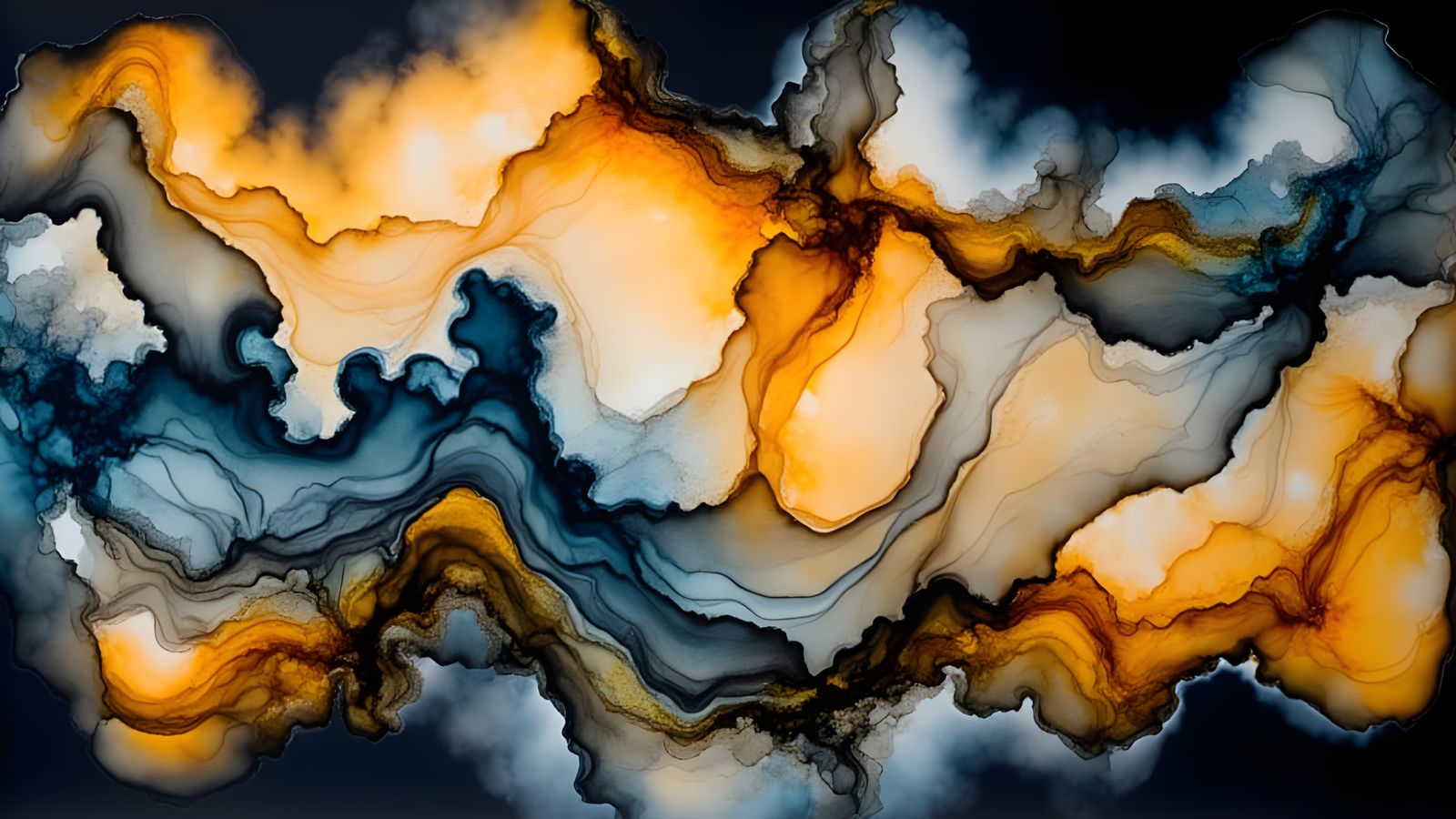 Monochrome Alcohol Inks Swirl on Black Paper