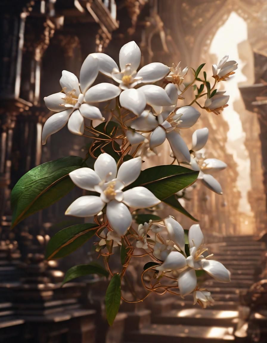 Iron Jasmine Flowers: Epic Cinematic Digital Painting